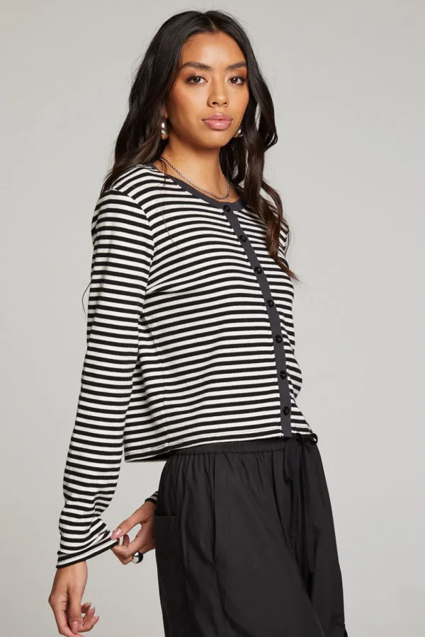 Best Brady Punk Stripe Button Up Pullover Women Loungewear | Tops