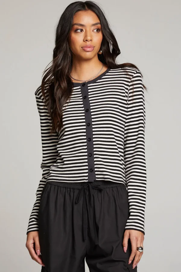 Best Brady Punk Stripe Button Up Pullover Women Loungewear | Tops