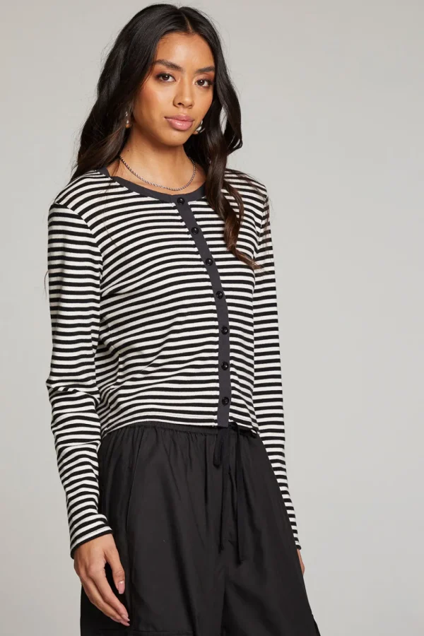 Best Brady Punk Stripe Button Up Pullover Women Loungewear | Tops
