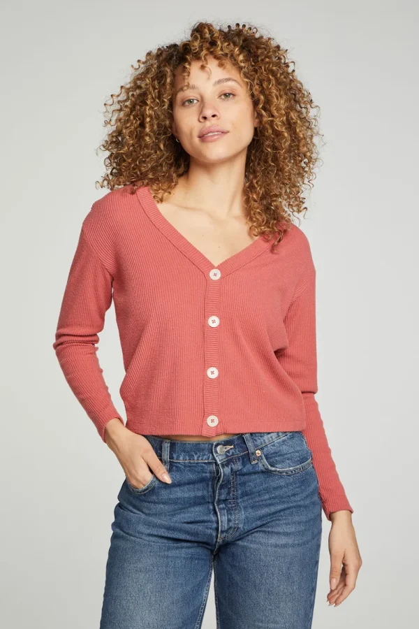 Clearance Button Down Cropped Long Sleeve Cardigan Women Outerwear | Tops