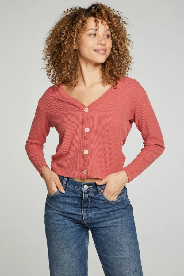 Clearance Button Down Cropped Long Sleeve Cardigan Women Outerwear | Tops