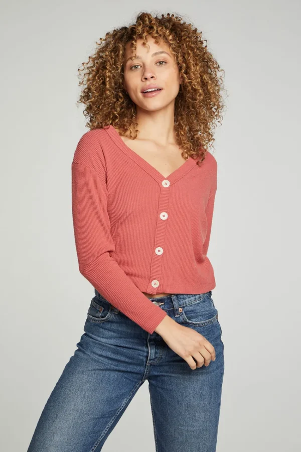 Clearance Button Down Cropped Long Sleeve Cardigan Women Outerwear | Tops