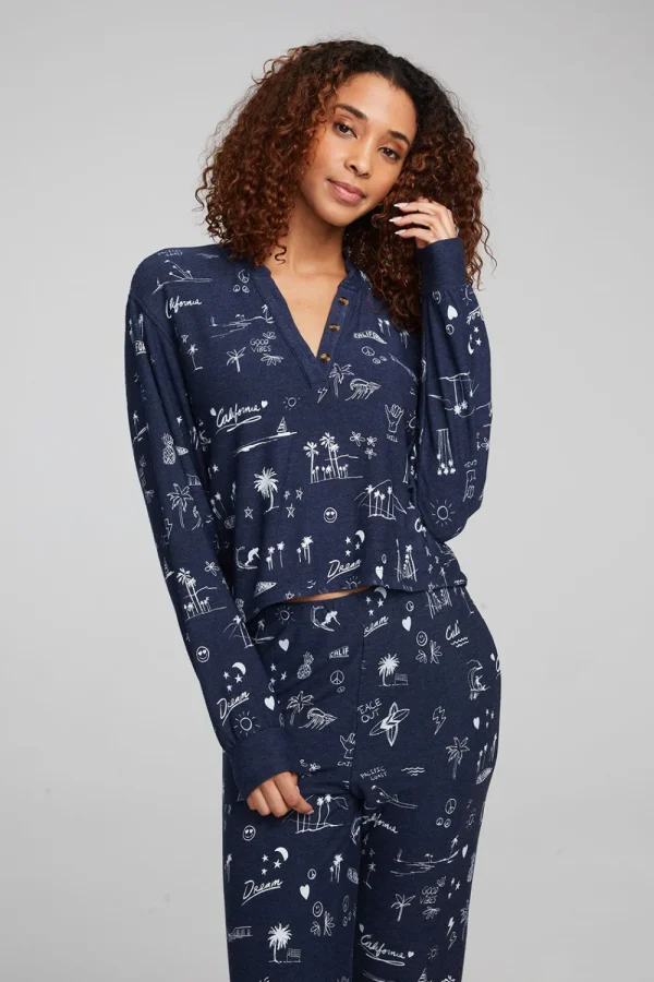 Best Cali All Over Icons Henley Top Women Loungewear | Graphics
