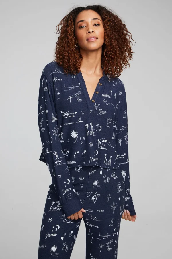 Best Cali All Over Icons Henley Top Women Loungewear | Graphics