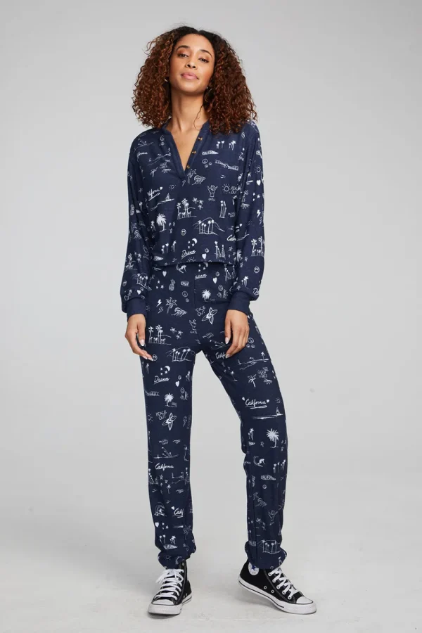 Best Cali All Over Icons Henley Top Women Loungewear | Graphics
