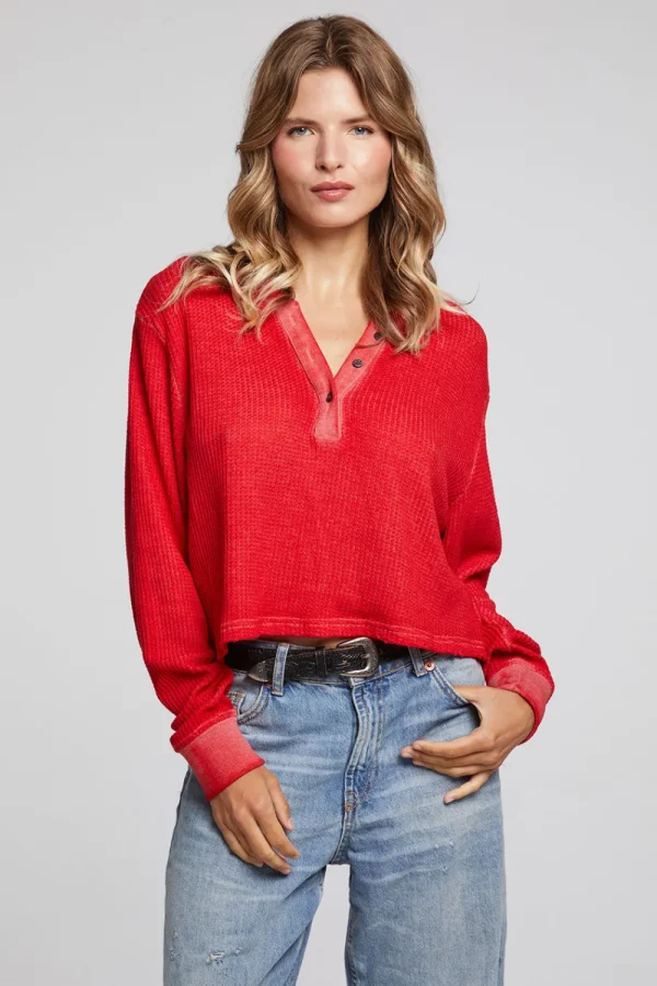 Cheap Casey Crimson Henley Women Loungewear | Tops