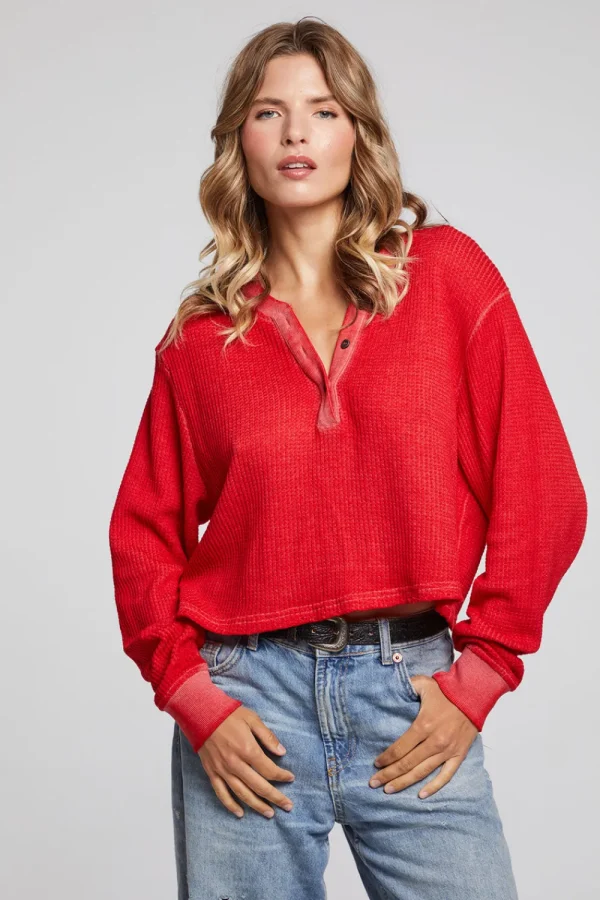 Cheap Casey Crimson Henley Women Loungewear | Tops