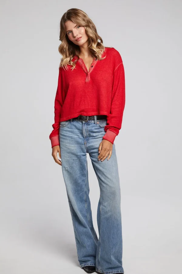 Cheap Casey Crimson Henley Women Loungewear | Tops