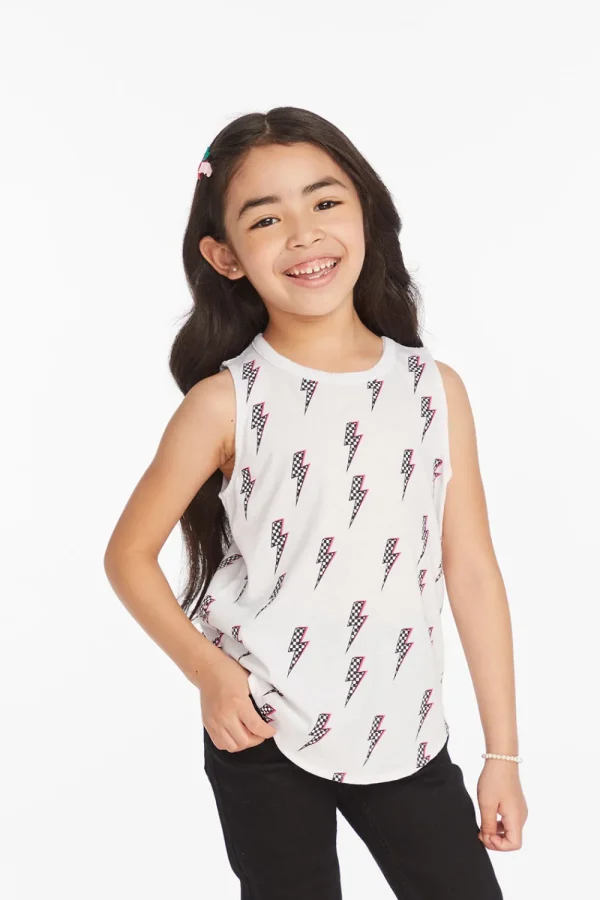 New Checkered Bolts Girls Muscle Shirt Kids Girls