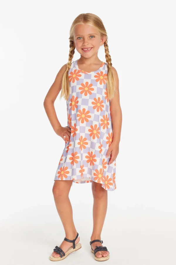Flash Sale Checkered Floral Girls Tank Dress Kids Girls
