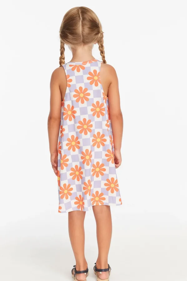 Flash Sale Checkered Floral Girls Tank Dress Kids Girls