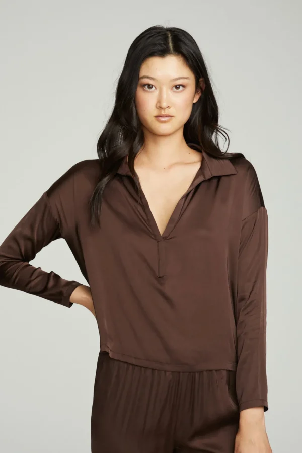 Fashion Collared Half Placket Dolman Women Tops