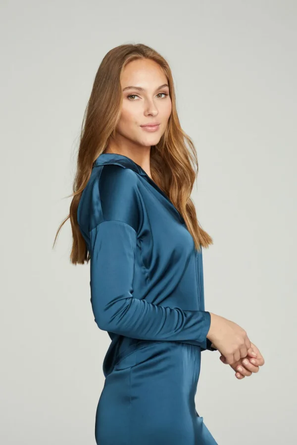 Online Collared Half Placket Dolman Women Tops