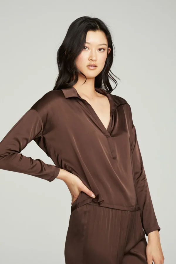 Fashion Collared Half Placket Dolman Women Tops