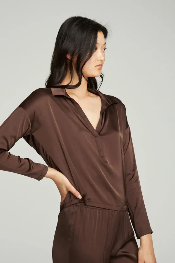 Fashion Collared Half Placket Dolman Women Tops
