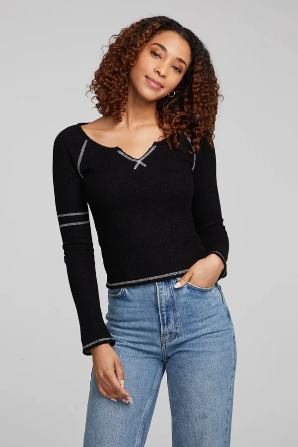 Cheap Cooper Shadow Black Long Sleeve Women Loungewear | Tops