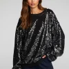 Best Sale Cotton Fleece Allover Sequin Crewneck Pullover Women Tops