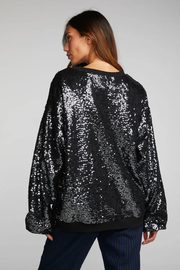 Best Sale Cotton Fleece Allover Sequin Crewneck Pullover Women Tops
