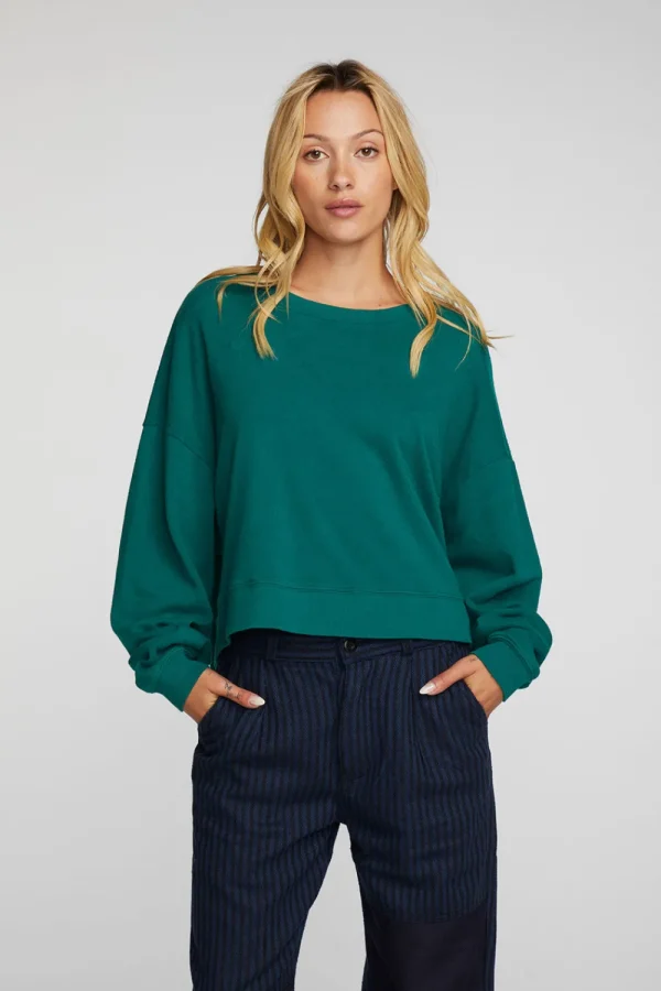 Shop Cotton Fleece Crewneck Pullover With Rib Women Tops