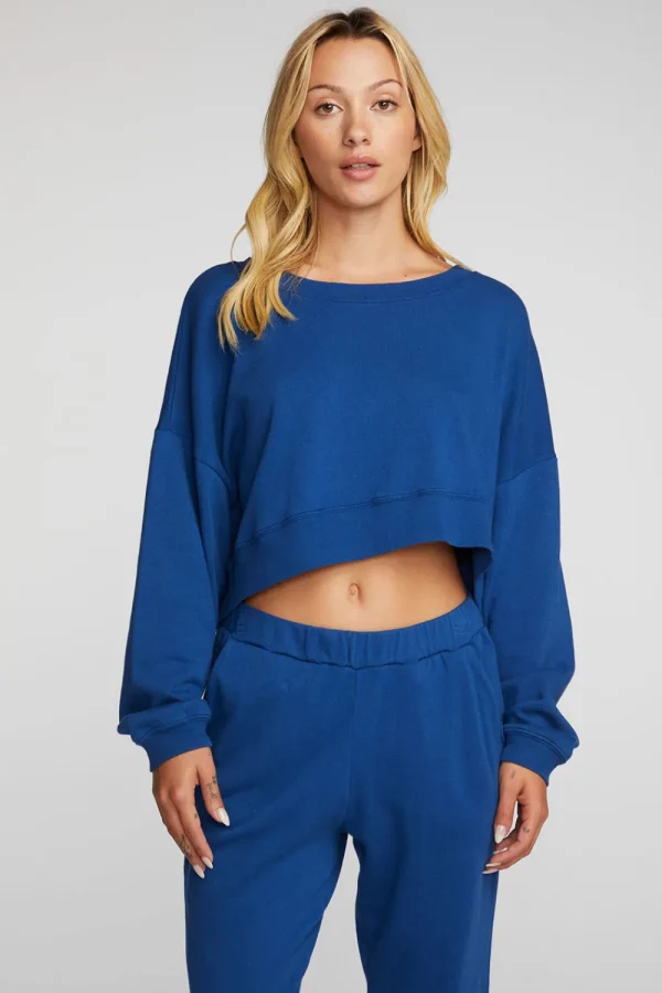Discount Cotton Fleece Crewneck Pullover With Rib Women Tops
