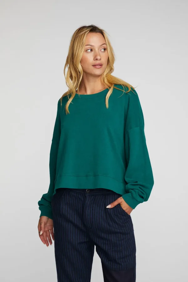 Shop Cotton Fleece Crewneck Pullover With Rib Women Tops