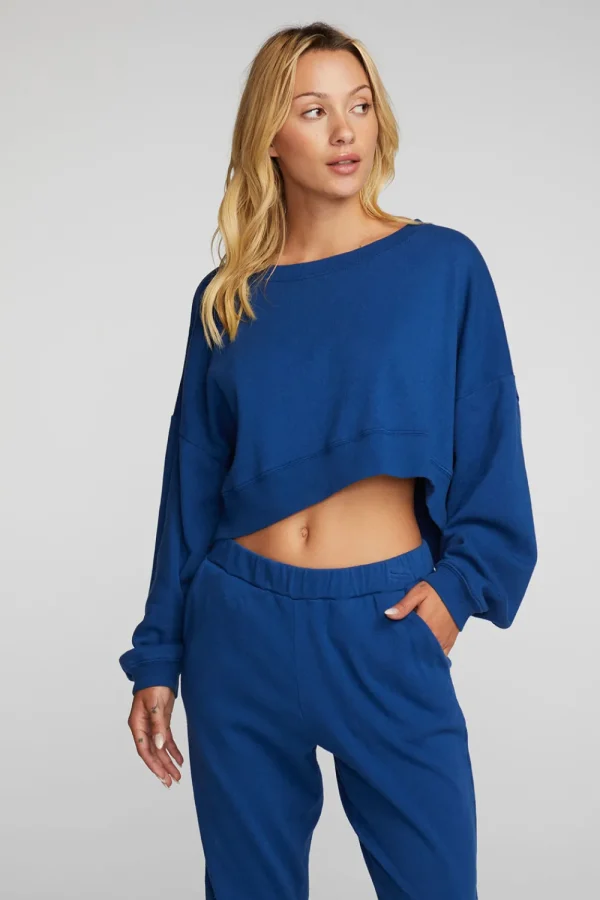 Discount Cotton Fleece Crewneck Pullover With Rib Women Tops