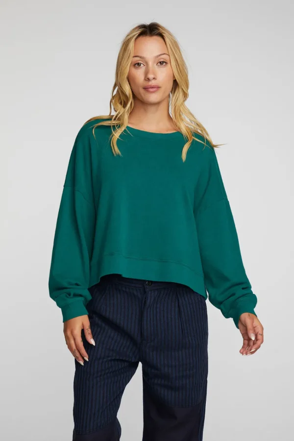 Shop Cotton Fleece Crewneck Pullover With Rib Women Tops