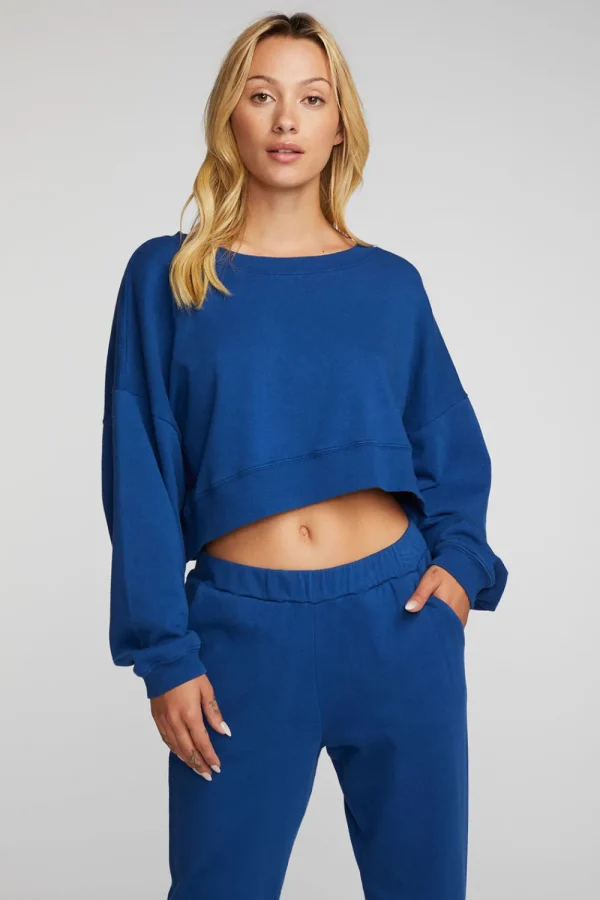 Discount Cotton Fleece Crewneck Pullover With Rib Women Tops