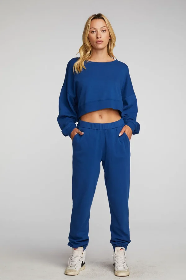 Discount Cotton Fleece Crewneck Pullover With Rib Women Tops