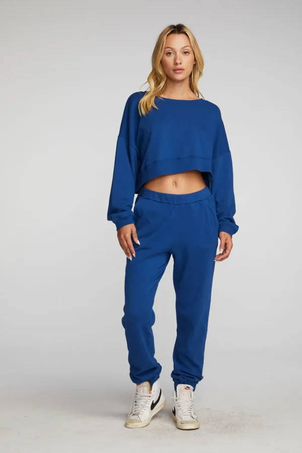 Discount Cotton Fleece Crewneck Pullover With Rib Women Tops