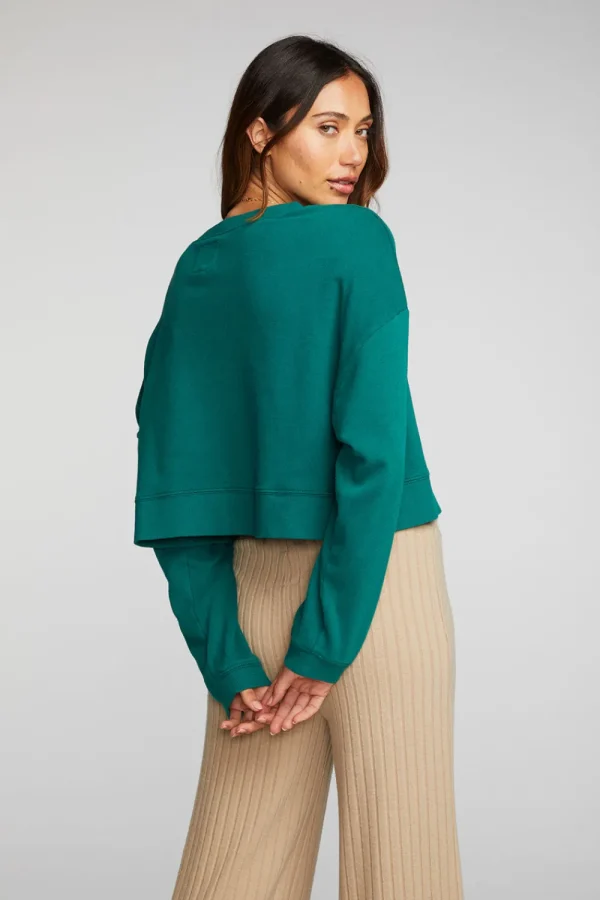 Cheap Cotton Fleece Cropped Crewneck Pullover With Rib Women Tops
