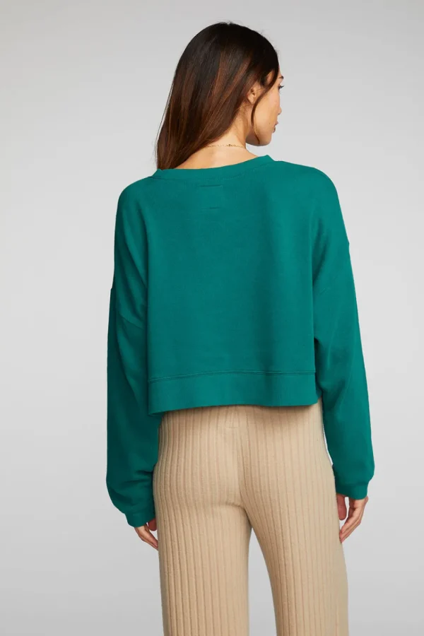 Cheap Cotton Fleece Cropped Crewneck Pullover With Rib Women Tops