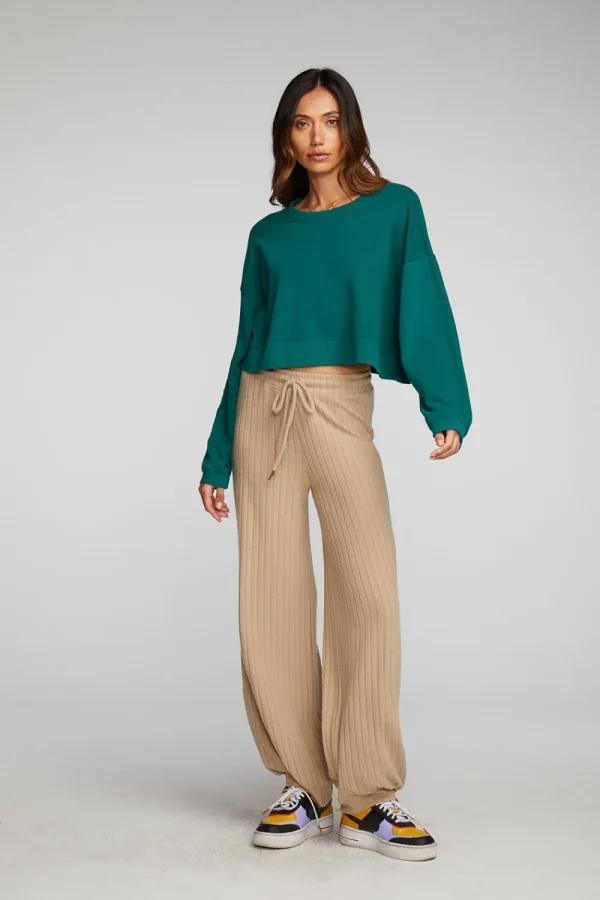 Cheap Cotton Fleece Cropped Crewneck Pullover With Rib Women Tops
