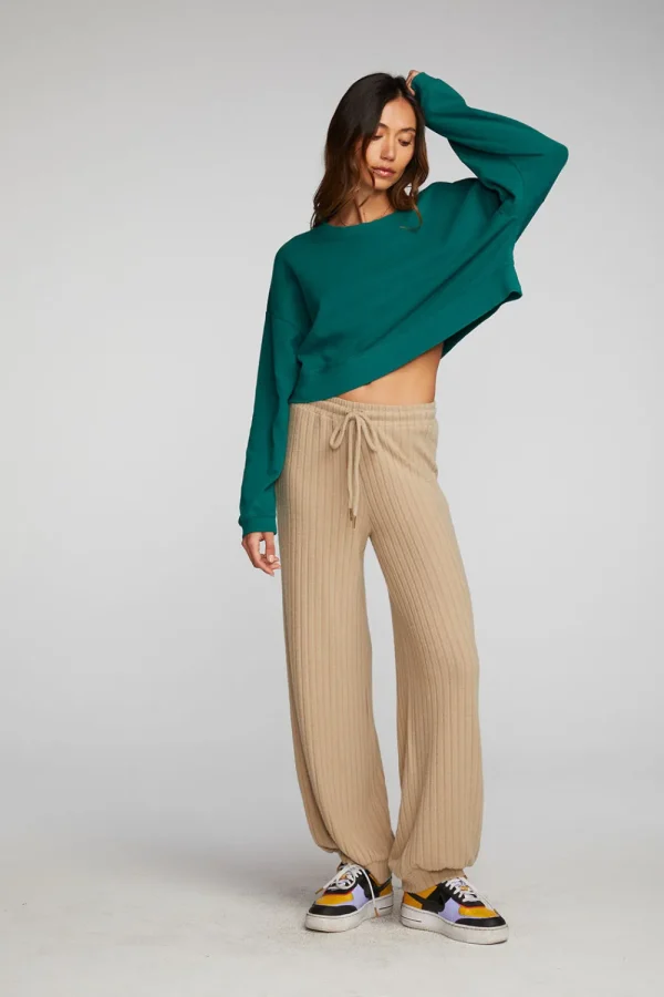 Cheap Cotton Fleece Cropped Crewneck Pullover With Rib Women Tops