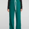 Clearance Cotton Fleece Wide Leg Joggers With Button Sideseam Women Bottoms
