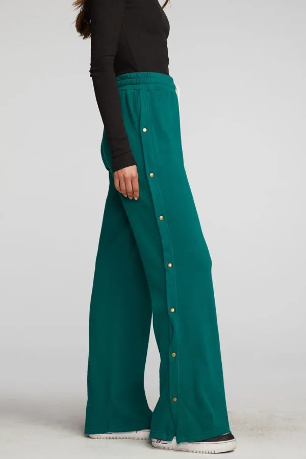 Clearance Cotton Fleece Wide Leg Joggers With Button Sideseam Women Bottoms