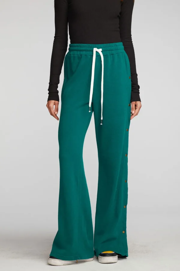 Clearance Cotton Fleece Wide Leg Joggers With Button Sideseam Women Bottoms