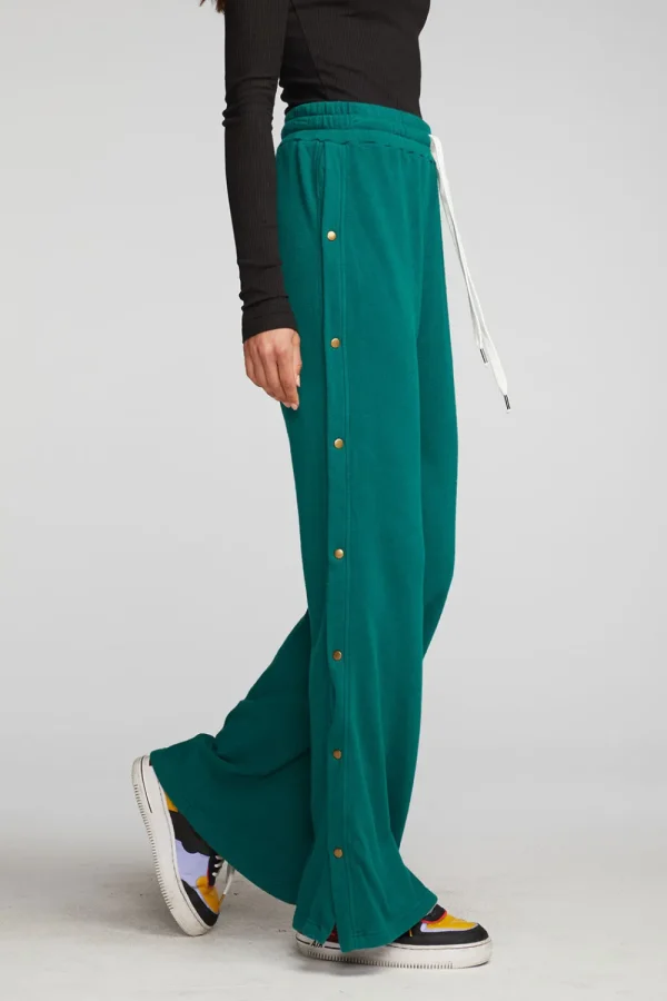 Clearance Cotton Fleece Wide Leg Joggers With Button Sideseam Women Bottoms