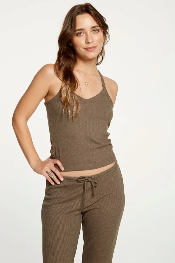 Outlet Cozy Rib Cropped Double V Cami Women Tops