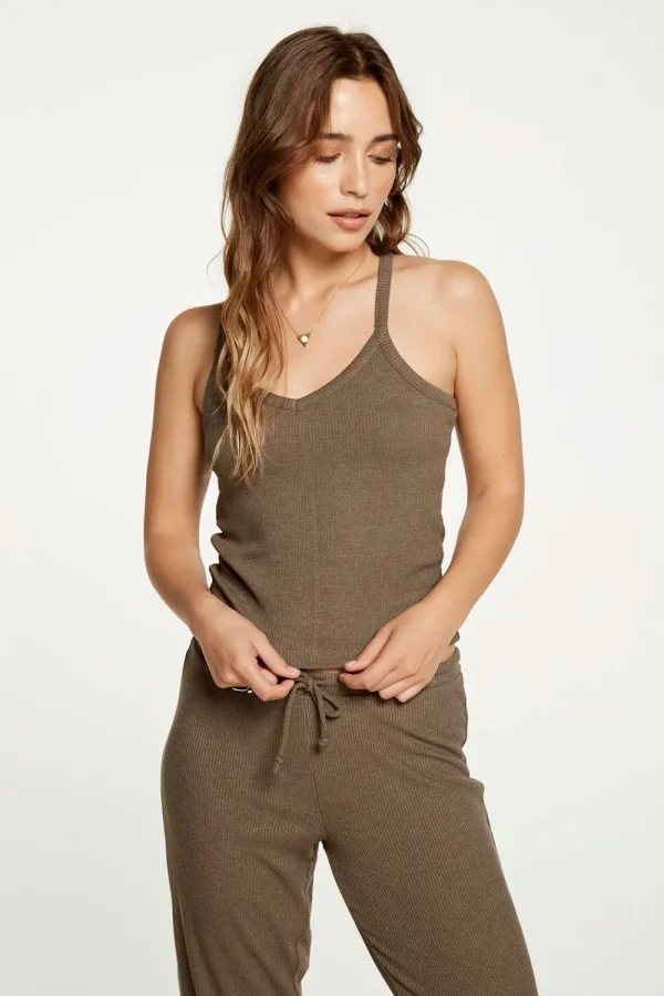 Outlet Cozy Rib Cropped Double V Cami Women Tops