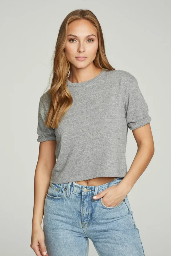 Hot Cropped Crew Neck Short Sleeve Tee Women Tops