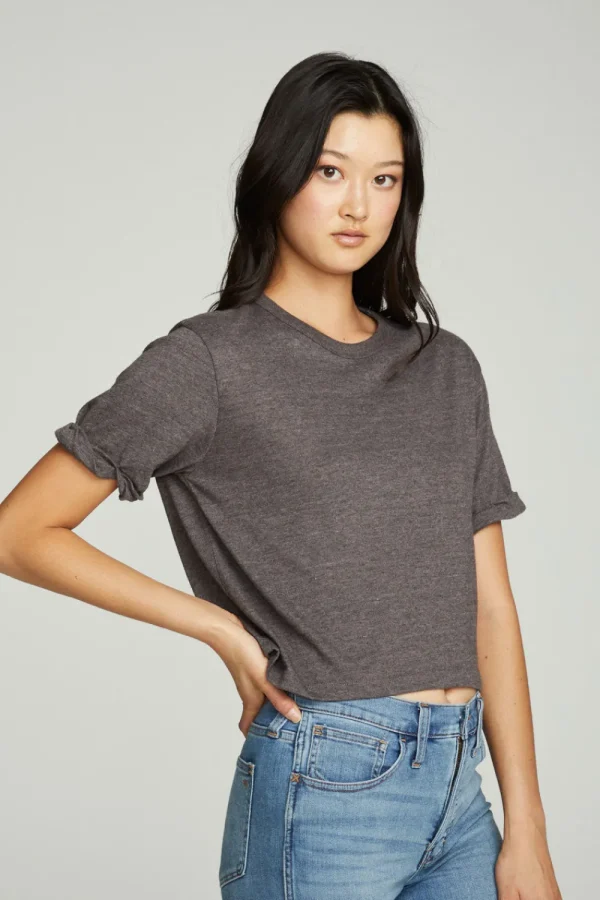 Fashion Cropped Crew Neck Short Sleeve Tee Women Tops