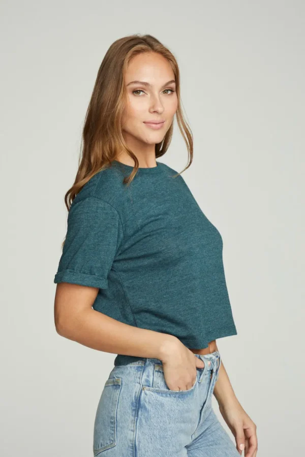 Clearance Cropped Crew Neck Short Sleeve Tee Women Tops