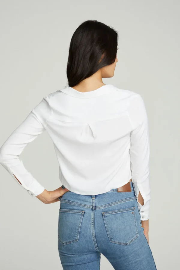 Cheap Cropped Long Sleeve Button Down Shirt Women Tops