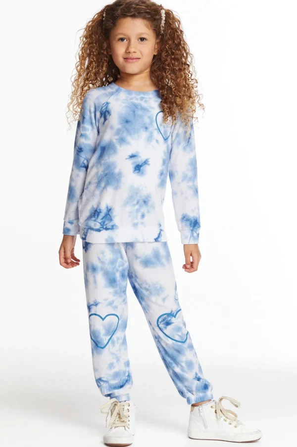 Fashion Denim Tie Dye Heart Cozy Knit Sweatpant Kids Girls