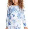 Fashion Denim Tie Dye Heart Girls Cozy Knit Raglan Pullover Kids Girls