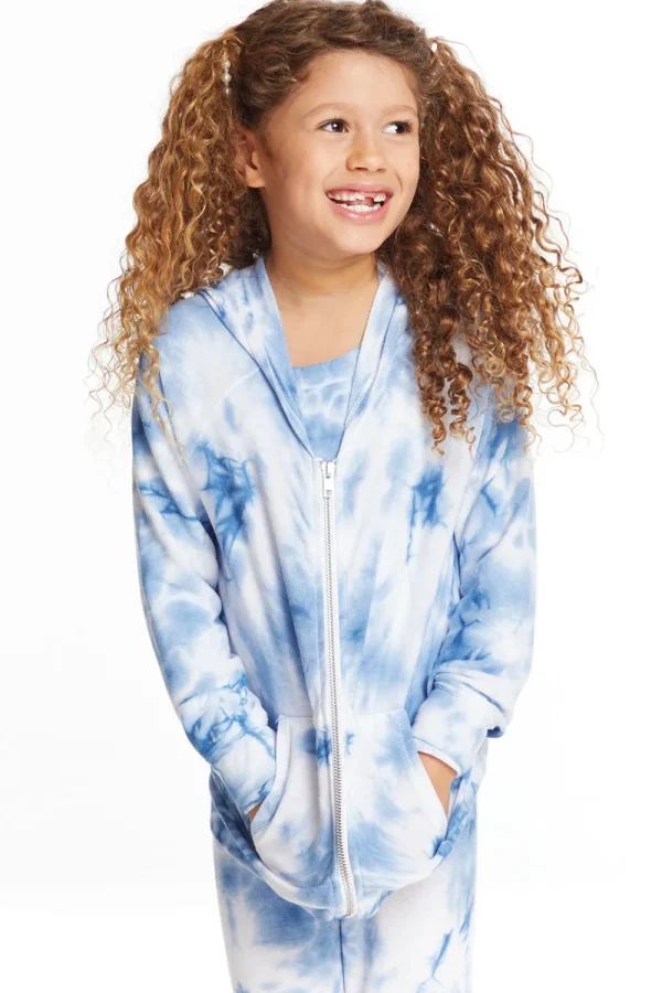 Flash Sale Denim Tie Dye Heart Girls Cozy Knit Hoodie Kids Girls