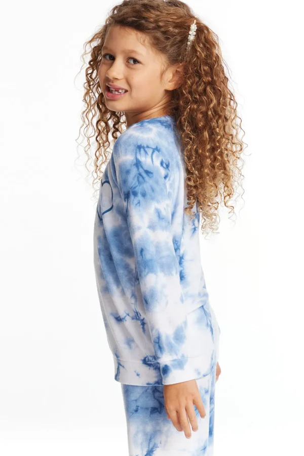 Fashion Denim Tie Dye Heart Girls Cozy Knit Raglan Pullover Kids Girls