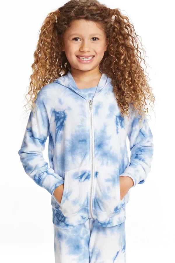 Flash Sale Denim Tie Dye Heart Girls Cozy Knit Hoodie Kids Girls