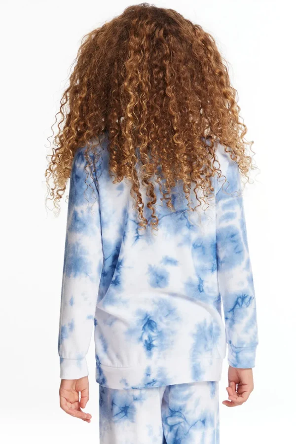Fashion Denim Tie Dye Heart Girls Cozy Knit Raglan Pullover Kids Girls